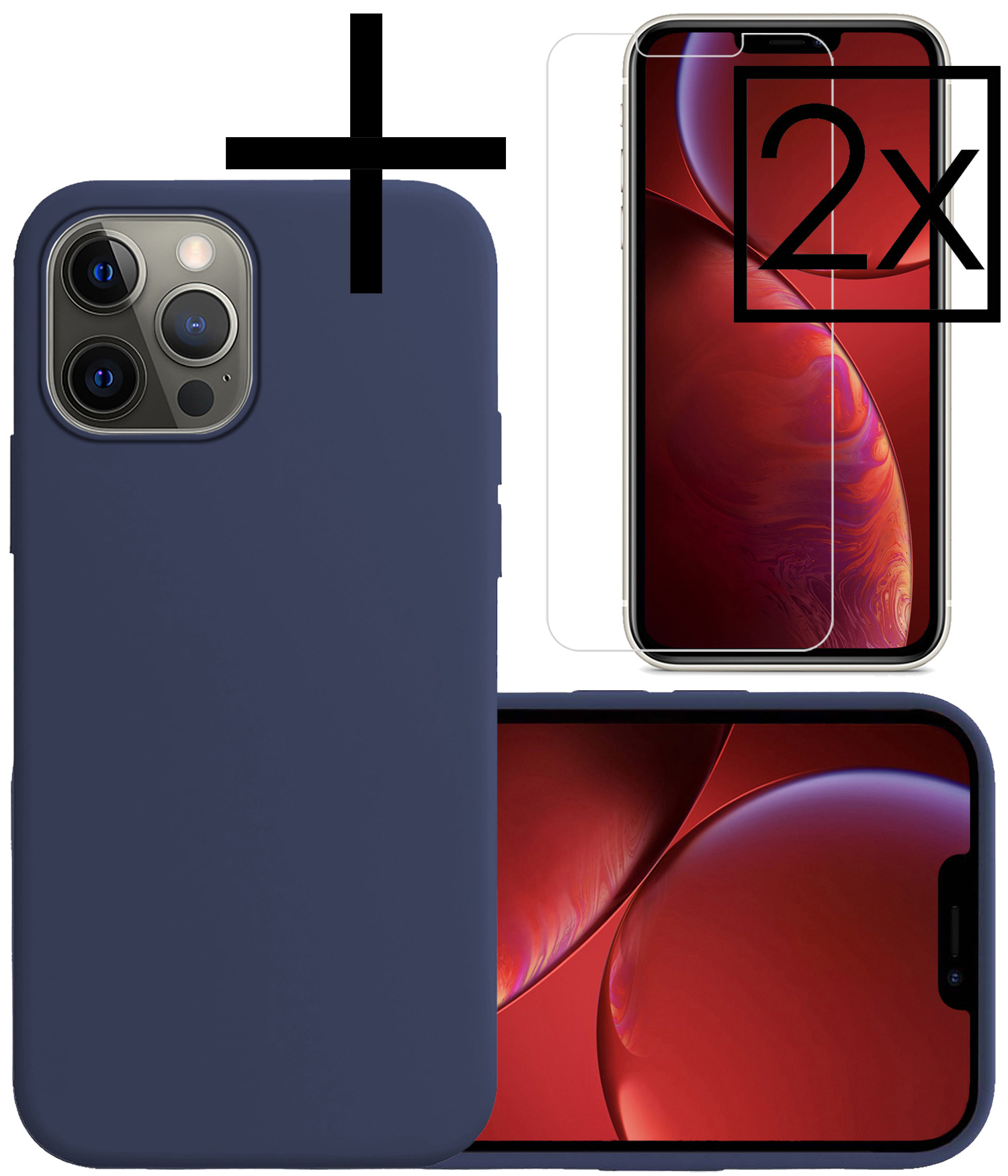 NoXx Hoes Geschikt voor iPhone 13 Pro Hoesje Cover Siliconen Back Case Hoes Met 2x Screenprotector - Donkerblauw