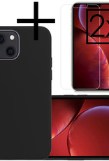 NoXx Hoes Geschikt voor iPhone 13 Hoesje Cover Siliconen Back Case Hoes Met 2x Screenprotector - Zwart