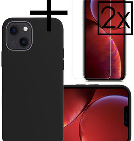 NoXx NoXx iPhone 13 Hoesje Siliconen Met 2x Screenprotector - Zwart