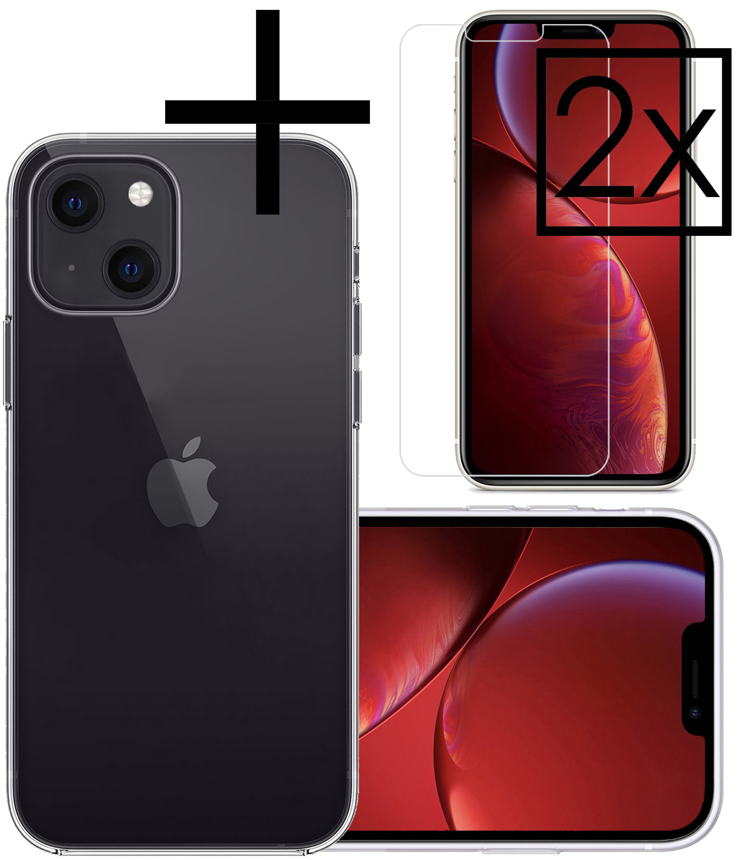 NoXx Hoes Geschikt voor iPhone 13 Hoesje Cover Siliconen Back Case Hoes Met 2x Screenprotector - Transparant