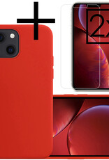 NoXx Hoes Geschikt voor iPhone 13 Hoesje Cover Siliconen Back Case Hoes Met 2x Screenprotector - Rood