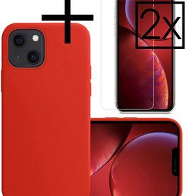 NoXx NoXx iPhone 13 Hoesje Siliconen Met 2x Screenprotector - Rood