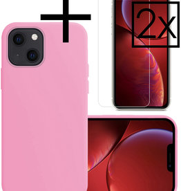NoXx NoXx iPhone 13 Hoesje Siliconen Met 2x Screenprotector - Lichtroze