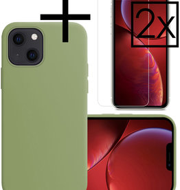 NoXx NoXx iPhone 13 Hoesje Siliconen Met 2x Screenprotector - Groen