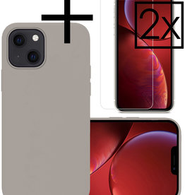 NoXx NoXx iPhone 13 Hoesje Siliconen Met 2x Screenprotector - Grijs