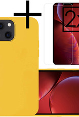 NoXx Hoes Geschikt voor iPhone 13 Hoesje Cover Siliconen Back Case Hoes Met 2x Screenprotector - Geel