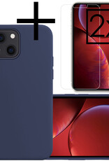 NoXx Hoes Geschikt voor iPhone 13 Hoesje Cover Siliconen Back Case Hoes Met 2x Screenprotector - Donkerblauw