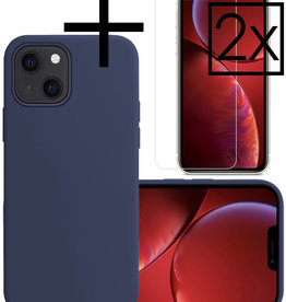 NoXx NoXx iPhone 13 Hoesje Siliconen Met 2x Screenprotector - Donkerblauw