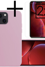 NoXx Hoes Geschikt voor iPhone 13 Mini Hoesje Cover Siliconen Back Case Hoes Met 2x Screenprotector - Lila