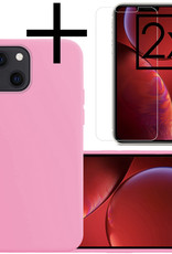 NoXx Hoes Geschikt voor iPhone 13 Mini Hoesje Cover Siliconen Back Case Hoes Met 2x Screenprotector - Lichtroze