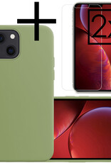 NoXx Hoes Geschikt voor iPhone 13 Mini Hoesje Cover Siliconen Back Case Hoes Met 2x Screenprotector - Groen