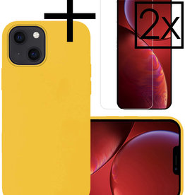NoXx NoXx iPhone 13 Mini Hoesje Siliconen Met 2x Screenprotector - Geel