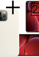 NoXx Hoes Geschikt voor iPhone 13 Pro Max Hoesje Cover Siliconen Back Case Hoes Met 2x Screenprotector - Wit
