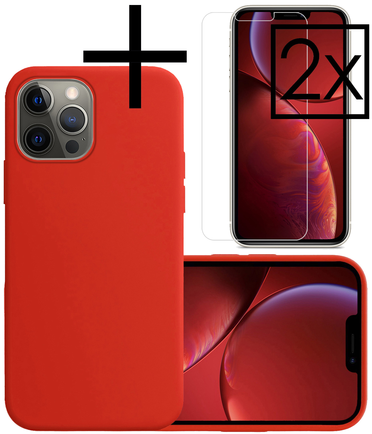 NoXx Hoes Geschikt voor iPhone 13 Pro Max Hoesje Cover Siliconen Back Case Hoes Met 2x Screenprotector - Rood