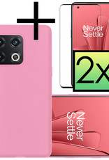 NoXx Hoes Geschikt voor OnePlus 10 Pro Hoesje Cover Siliconen Back Case Hoes Met 2x Screenprotector - Lichtroze