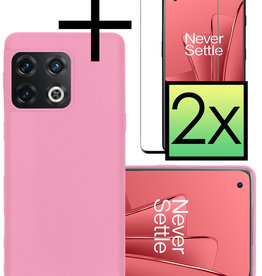 NoXx NoXx OnePlus 10 Pro Hoesje Siliconen Met 2x Screenprotector - Lichtroze