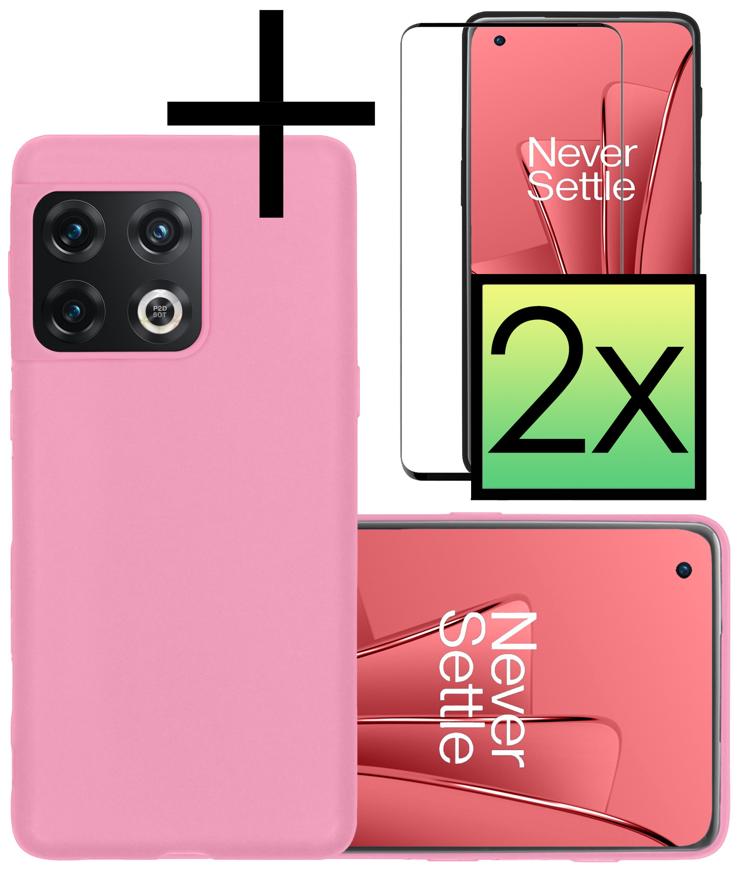 OnePlus 10 Pro Hoesje Back Cover Siliconen Case Hoes Met 2x Screenprotector - Lichtroze
