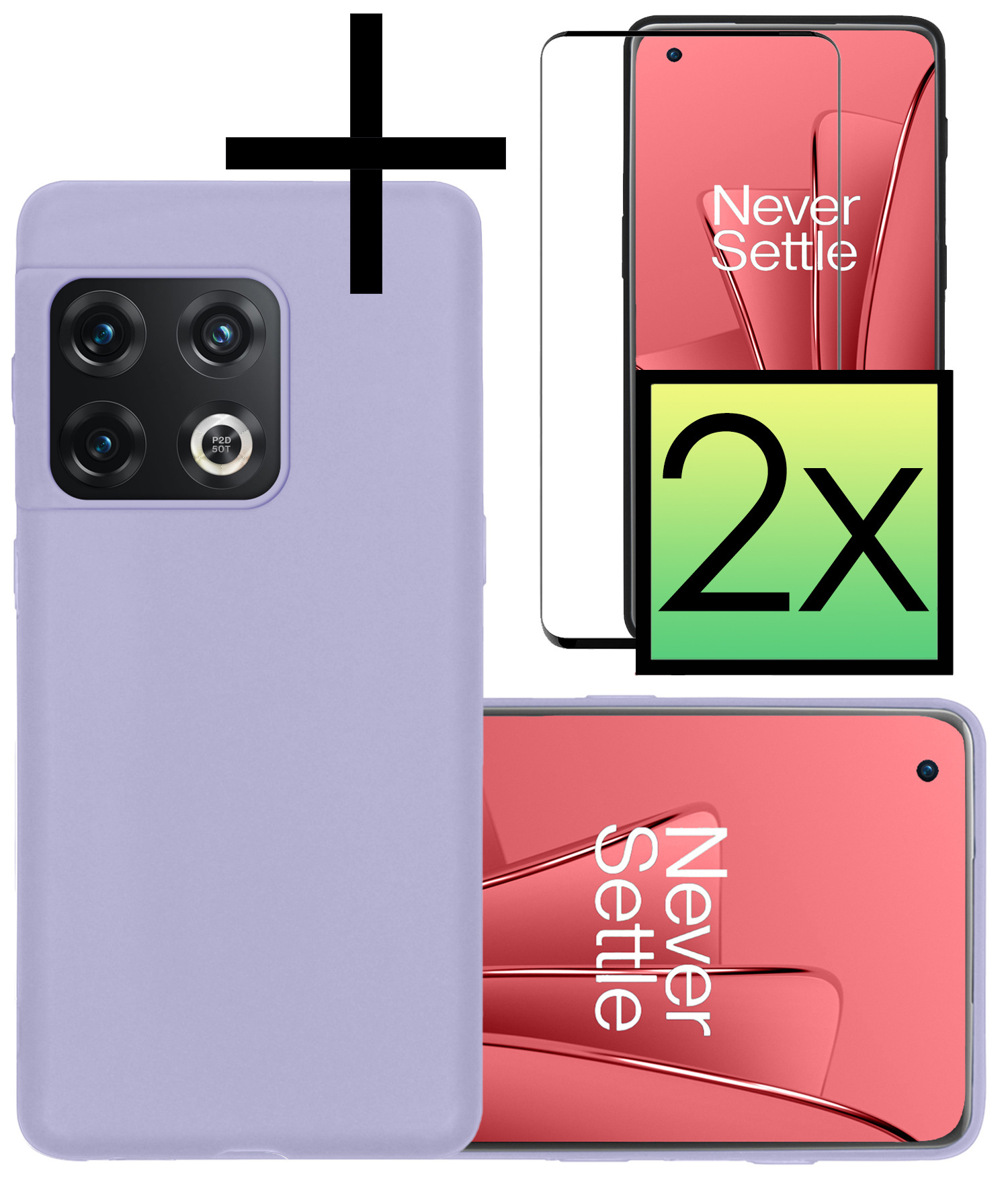 OnePlus 10 Pro Hoesje Back Cover Siliconen Case Hoes Met 2x Screenprotector - Lila