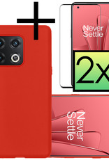 NoXx Hoes Geschikt voor OnePlus 10 Pro Hoesje Cover Siliconen Back Case Hoes Met 2x Screenprotector - Rood