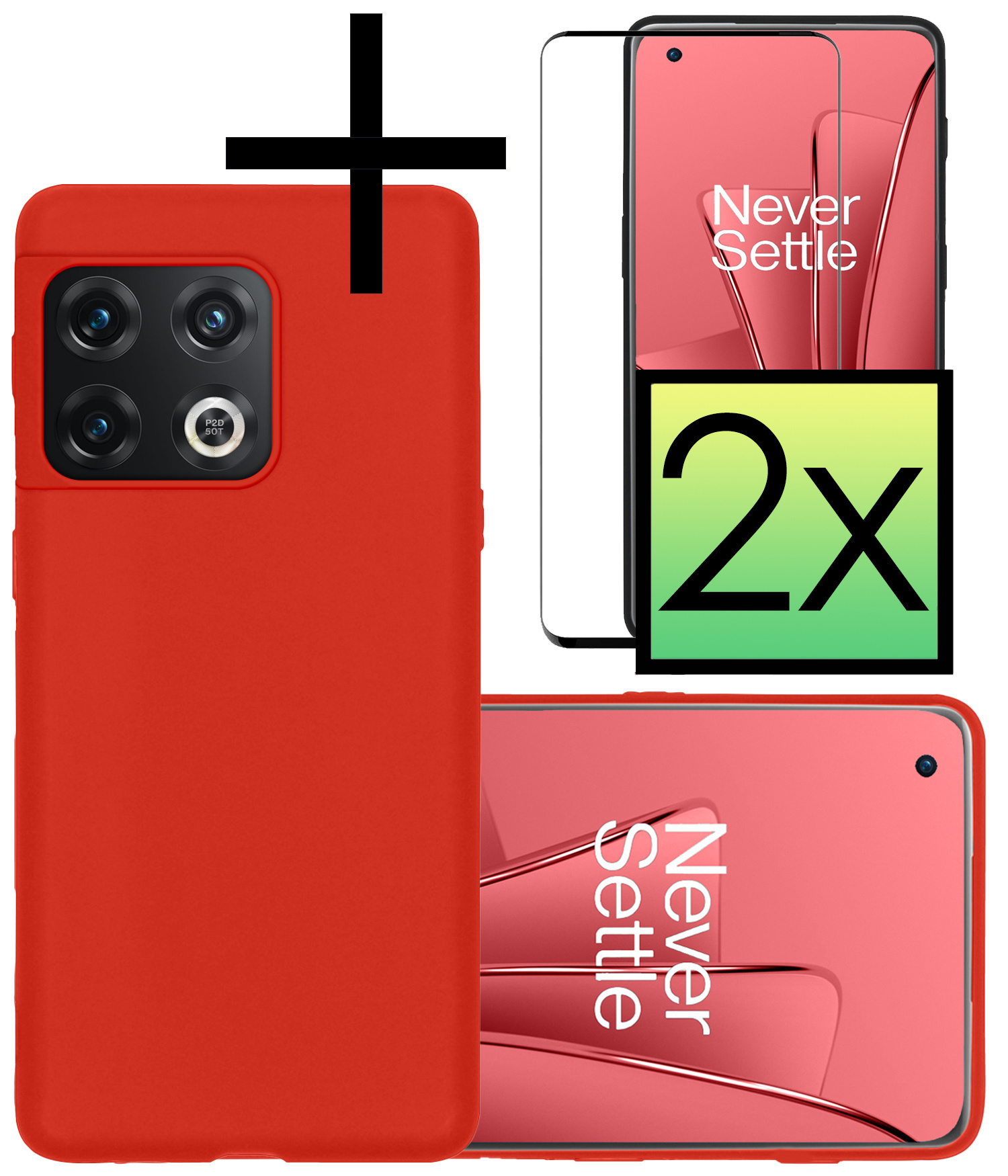 OnePlus 10 Pro Hoesje Back Cover Siliconen Case Hoes Met 2x Screenprotector - Rood