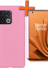 Nomfy Hoesje Geschikt voor OnePlus 10 Pro Hoesje Siliconen Cover Case Met Screenprotector - Hoes Geschikt voor OnePlus 10 Pro Hoes Back Case - Lichtroze