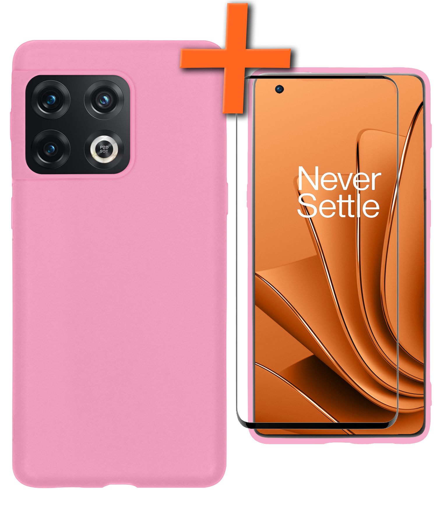 Nomfy Hoesje Geschikt voor OnePlus 10 Pro Hoesje Siliconen Cover Case Met Screenprotector - Hoes Geschikt voor OnePlus 10 Pro Hoes Back Case - Lichtroze