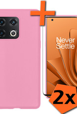 Nomfy Hoesje Geschikt voor OnePlus 10 Pro Hoesje Siliconen Cover Case Met 2x Screenprotector - Hoes Geschikt voor OnePlus 10 Pro Hoes Back Case - Lichtroze