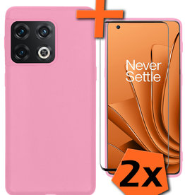 Nomfy Nomfy OnePlus 10 Pro Hoesje Siliconen Met 2x Screenprotector - Lichtroze