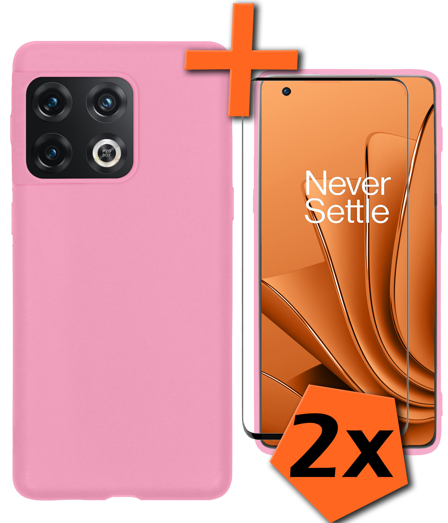Nomfy Hoesje Geschikt voor OnePlus 10 Pro Hoesje Siliconen Cover Case Met 2x Screenprotector - Hoes Geschikt voor OnePlus 10 Pro Hoes Back Case - Lichtroze