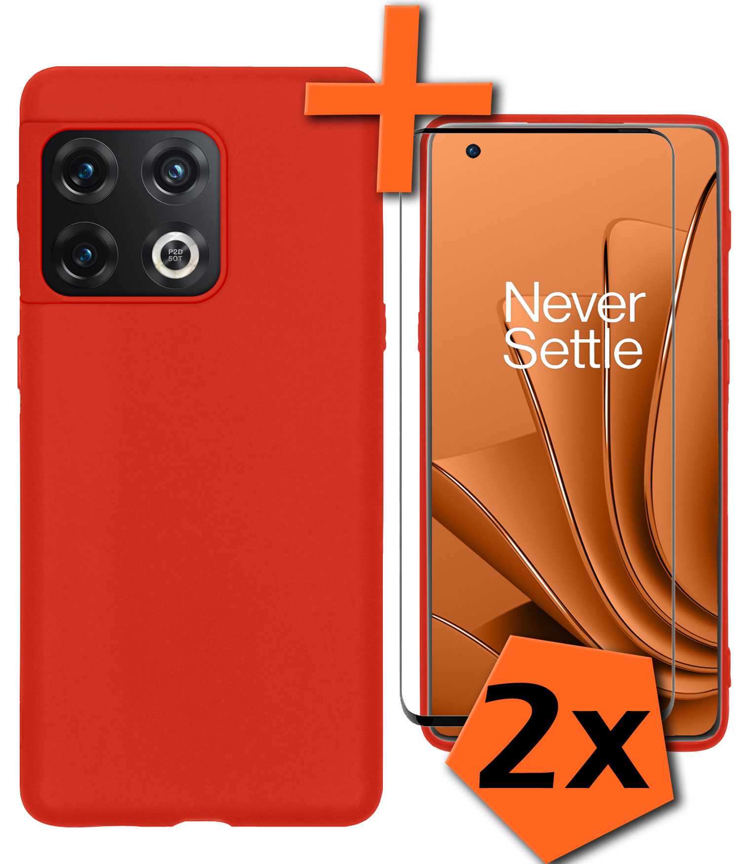 Nomfy Hoesje Geschikt voor OnePlus 10 Pro Hoesje Siliconen Cover Case Met 2x Screenprotector - Hoes Geschikt voor OnePlus 10 Pro Hoes Back Case - Rood