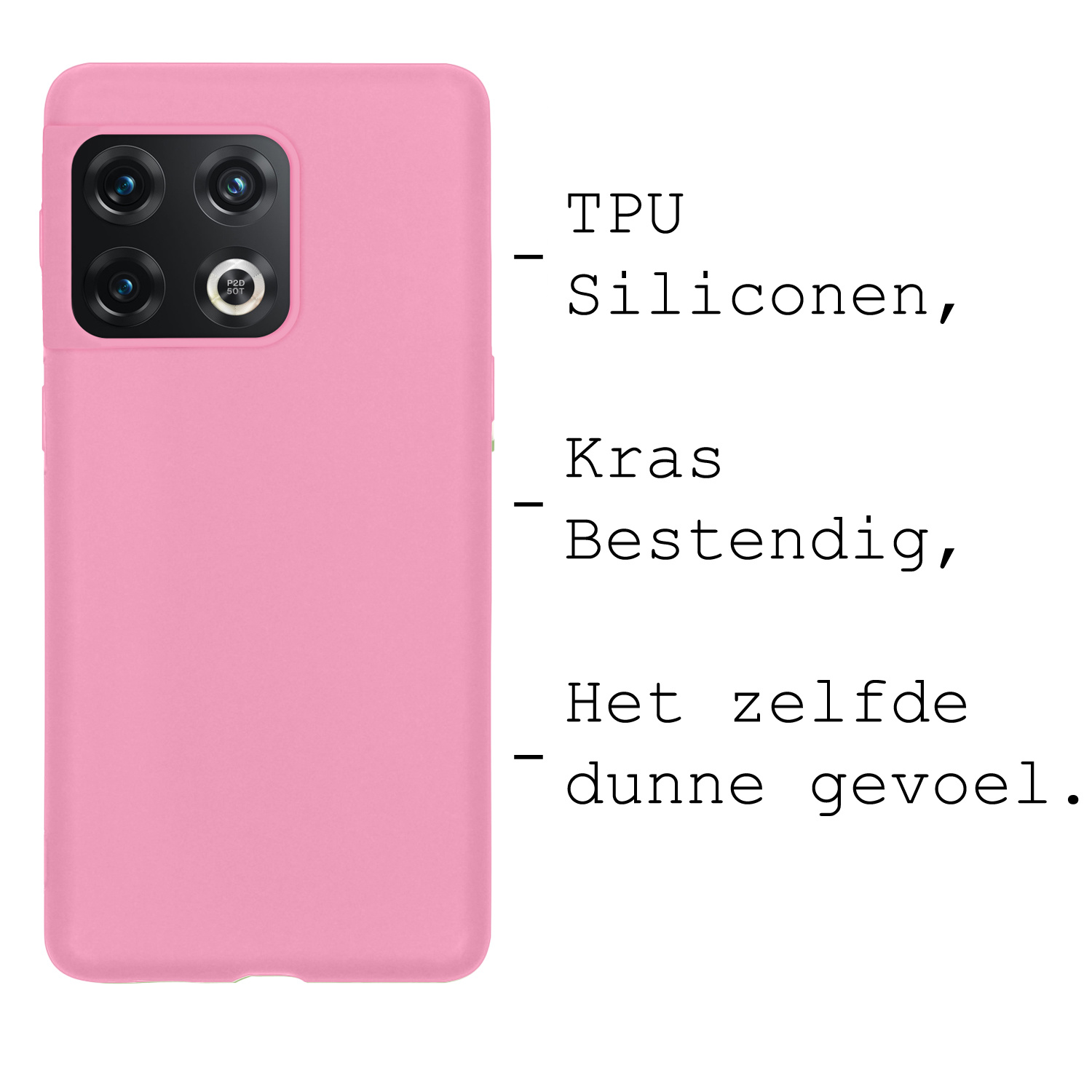 BASEY. Hoes Geschikt voor OnePlus 10 Pro Hoesje Siliconen Back Cover Case Met Screenprotector - Hoesje Geschikt voor OnePlus 10 Pro Hoes Cover Hoesje - Lichtroze