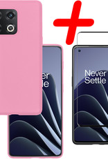 BASEY. Hoes Geschikt voor OnePlus 10 Pro Hoesje Siliconen Back Cover Case Met Screenprotector - Hoesje Geschikt voor OnePlus 10 Pro Hoes Cover Hoesje - Lichtroze