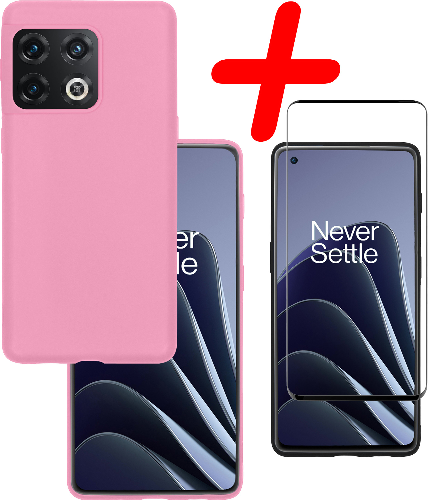 BASEY. Hoes Geschikt voor OnePlus 10 Pro Hoesje Siliconen Back Cover Case Met Screenprotector - Hoesje Geschikt voor OnePlus 10 Pro Hoes Cover Hoesje - Lichtroze