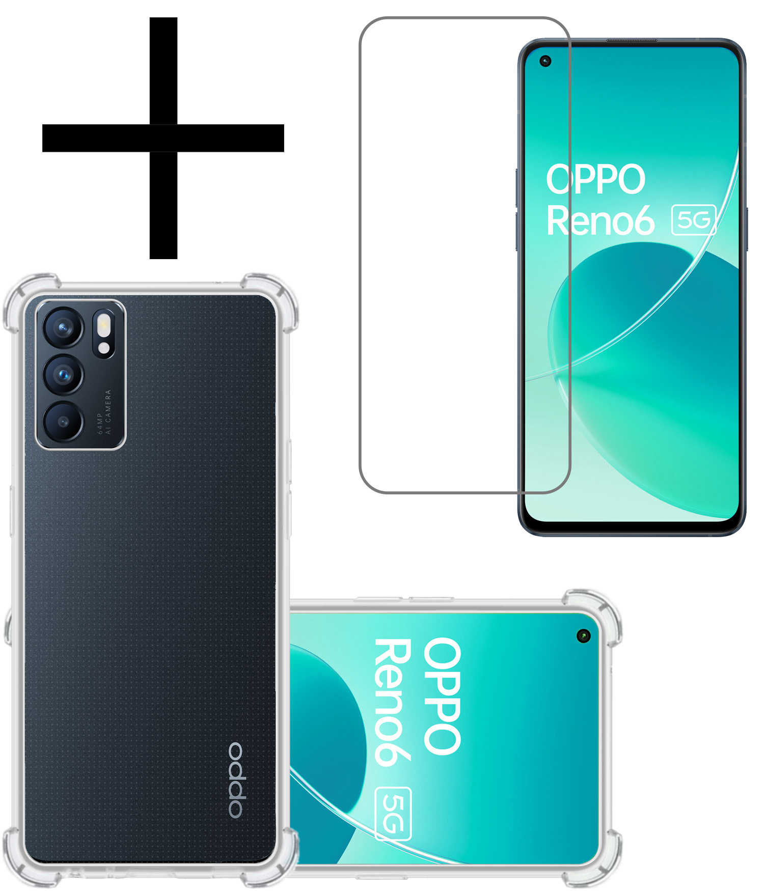 NoXx Hoes Geschikt voor OPPO Reno 6 Hoesje Siliconen Cover Shock Proof Back Case Shockproof Hoes Met Screenprotector - Transparant