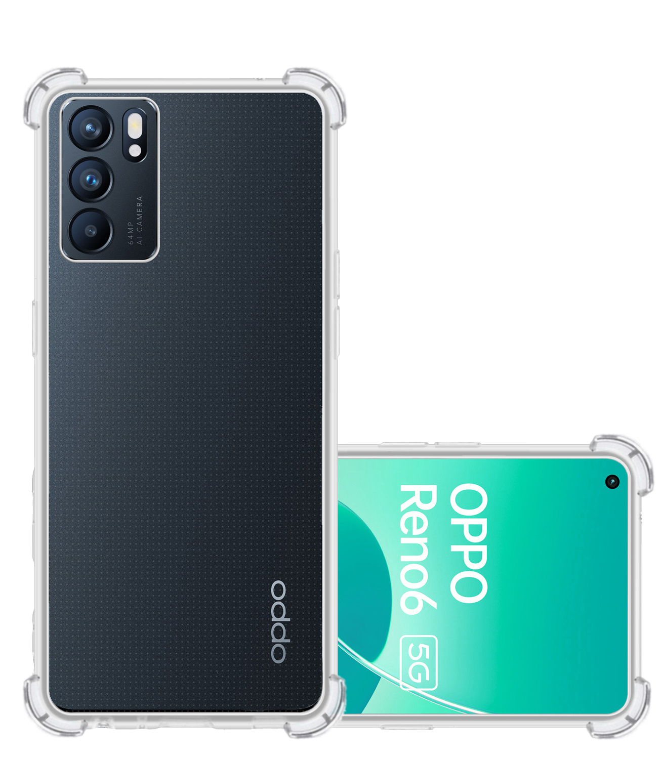 NoXx Hoes Geschikt voor OPPO Reno 6 Hoesje Siliconen Cover Shock Proof Back Case Shockproof Hoes Met 2x Screenprotector - Transparant