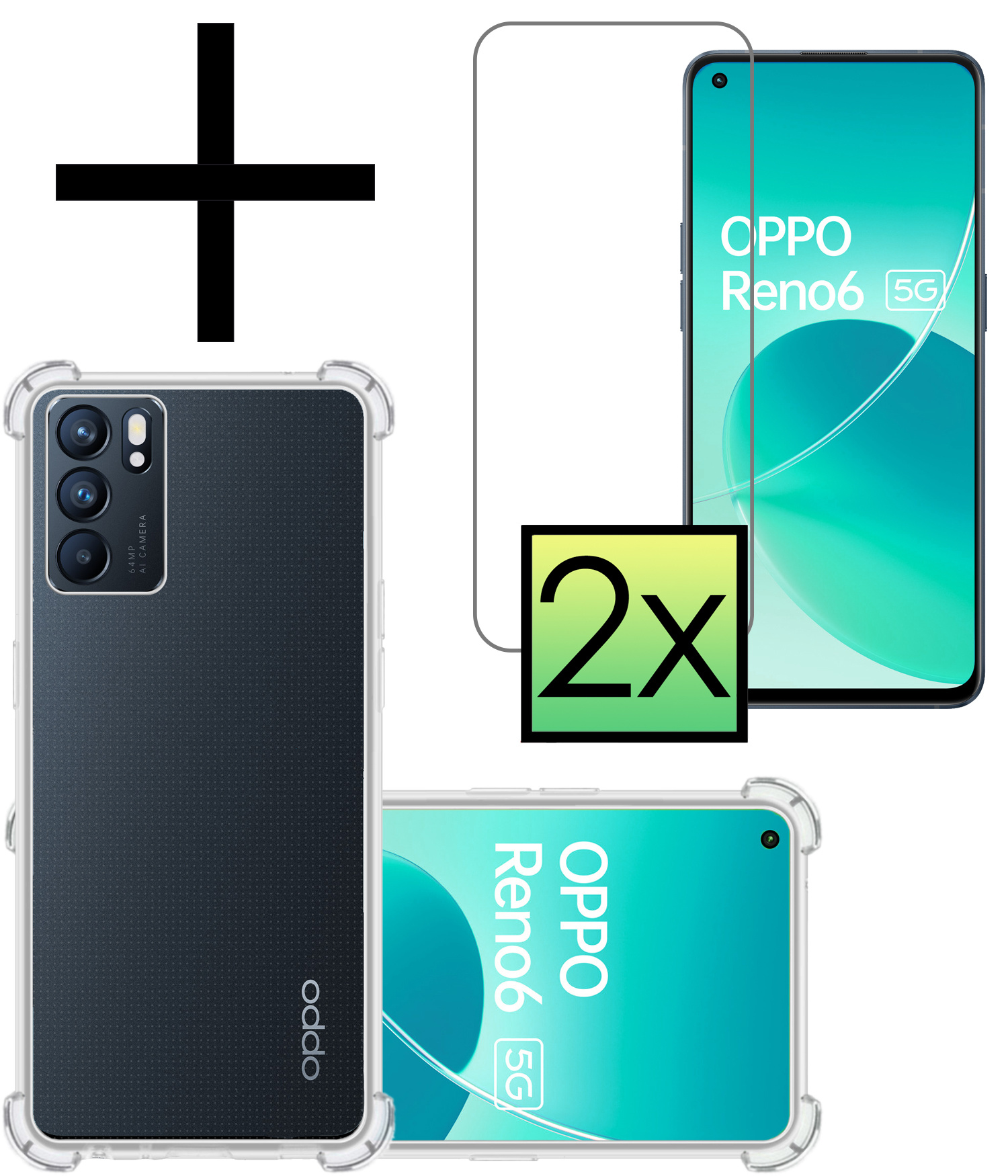 NoXx Hoes Geschikt voor OPPO Reno 6 Hoesje Siliconen Cover Shock Proof Back Case Shockproof Hoes Met 2x Screenprotector - Transparant