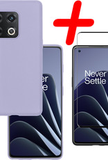 BASEY. Hoes Geschikt voor OnePlus 10 Pro Hoesje Siliconen Back Cover Case Met Screenprotector - Hoesje Geschikt voor OnePlus 10 Pro Hoes Cover Hoesje - Lila
