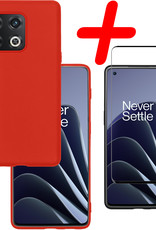 BASEY. Hoes Geschikt voor OnePlus 10 Pro Hoesje Siliconen Back Cover Case Met Screenprotector - Hoesje Geschikt voor OnePlus 10 Pro Hoes Cover Hoesje - Rood
