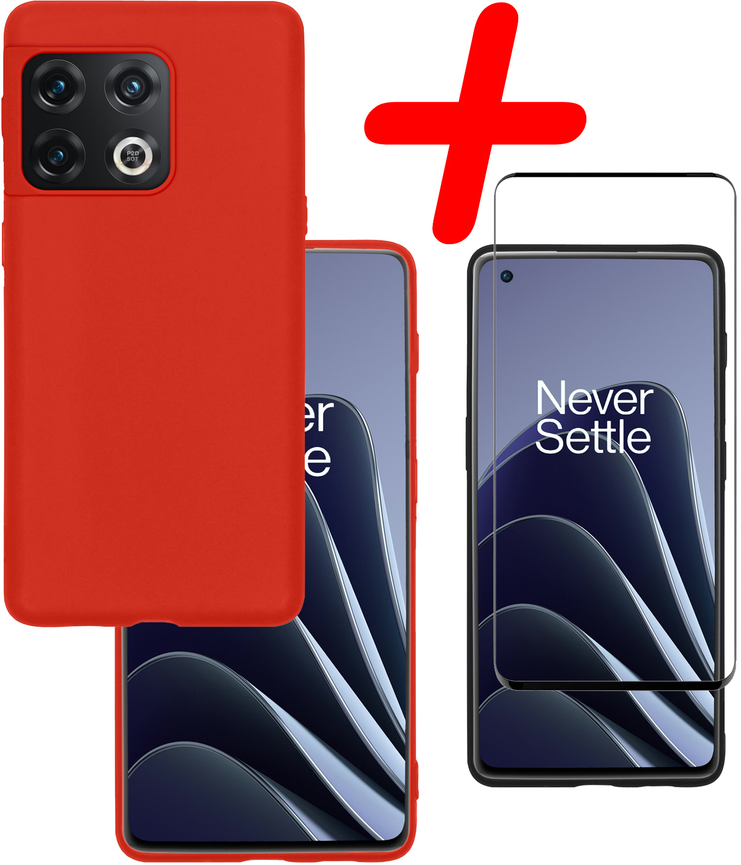 BASEY. Hoes Geschikt voor OnePlus 10 Pro Hoesje Siliconen Back Cover Case Met Screenprotector - Hoesje Geschikt voor OnePlus 10 Pro Hoes Cover Hoesje - Rood