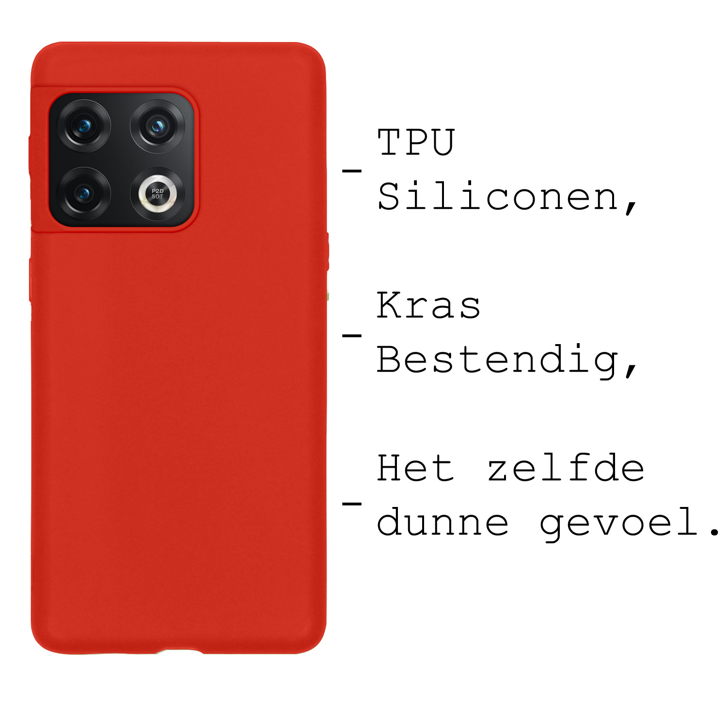 BASEY. Hoes Geschikt voor OnePlus 10 Pro Hoesje Siliconen Back Cover Case Met Screenprotector - Hoesje Geschikt voor OnePlus 10 Pro Hoes Cover Hoesje - Rood