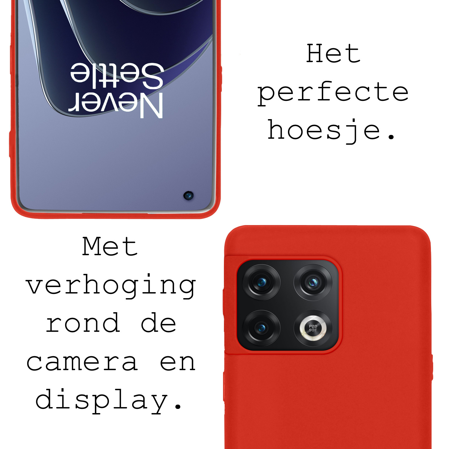 BASEY. Hoes Geschikt voor OnePlus 10 Pro Hoesje Siliconen Back Cover Case Met Screenprotector - Hoesje Geschikt voor OnePlus 10 Pro Hoes Cover Hoesje - Rood