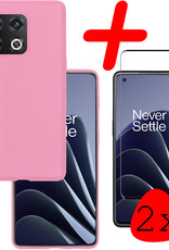 BASEY. Hoes Geschikt voor OnePlus 10 Pro Hoesje Siliconen Back Cover Case Met 2x Screenprotector - Hoesje Geschikt voor OnePlus 10 Pro Hoes Cover Hoesje - Lichtroze