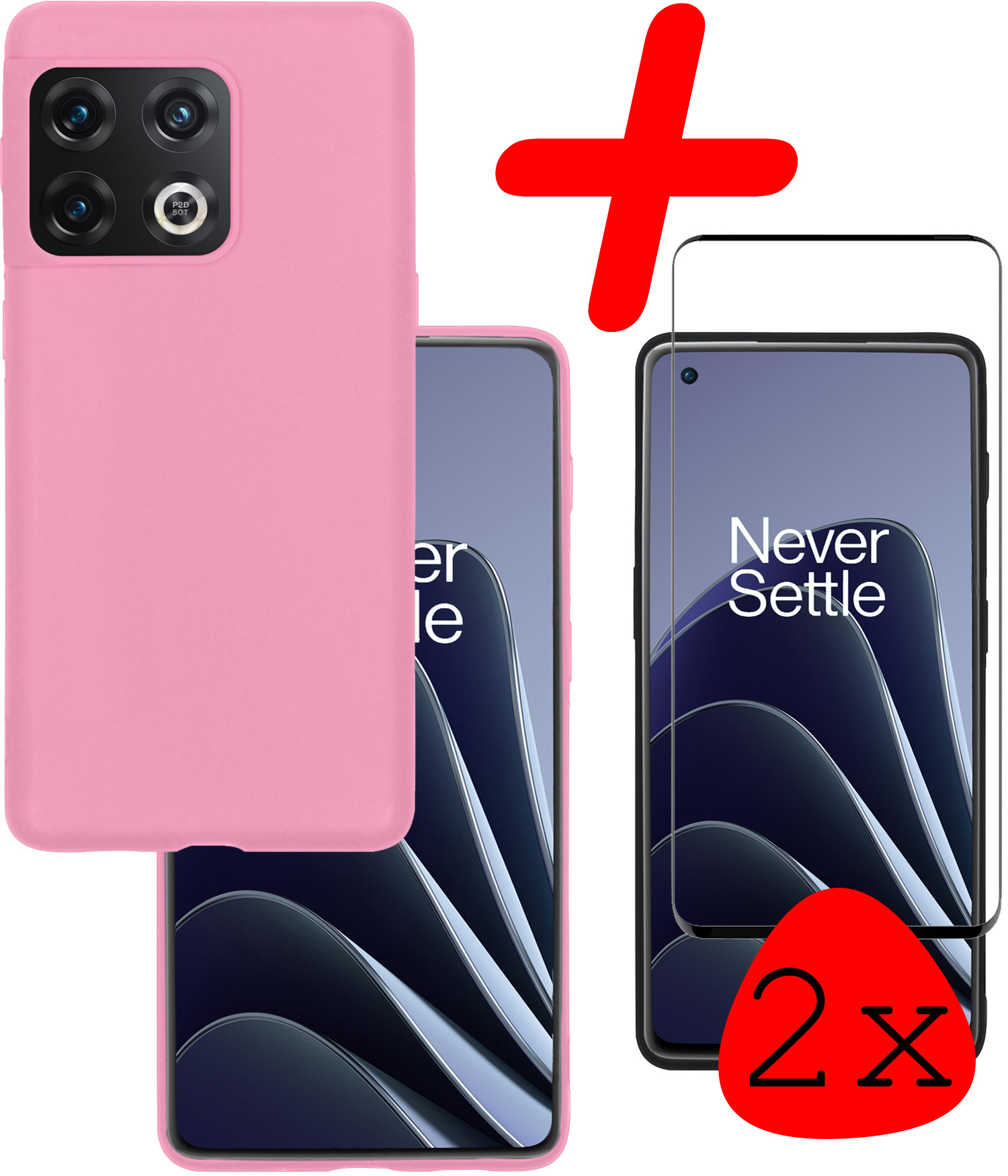 OnePlus 10 Pro Hoesje Siliconen Met 2x Screenprotector - OnePlus 10 Pro Case Hoes Met 2x Screenprotector - Licht Roze