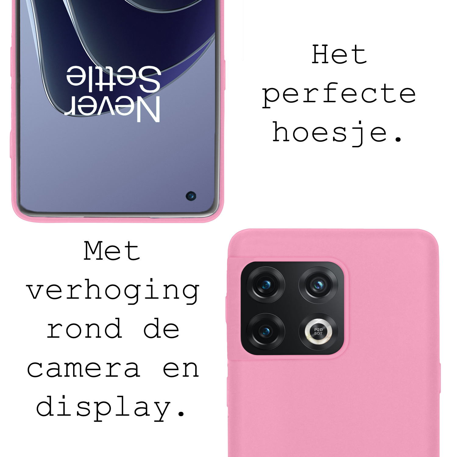 BASEY. Hoes Geschikt voor OnePlus 10 Pro Hoesje Siliconen Back Cover Case Met 2x Screenprotector - Hoesje Geschikt voor OnePlus 10 Pro Hoes Cover Hoesje - Lichtroze