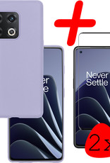 BASEY. Hoes Geschikt voor OnePlus 10 Pro Hoesje Siliconen Back Cover Case Met 2x Screenprotector - Hoesje Geschikt voor OnePlus 10 Pro Hoes Cover Hoesje - Lila