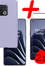 OnePlus 10 Pro Hoesje Siliconen Met 2x Screenprotector - OnePlus 10 Pro Case Hoes Met 2x Screenprotector - Lila