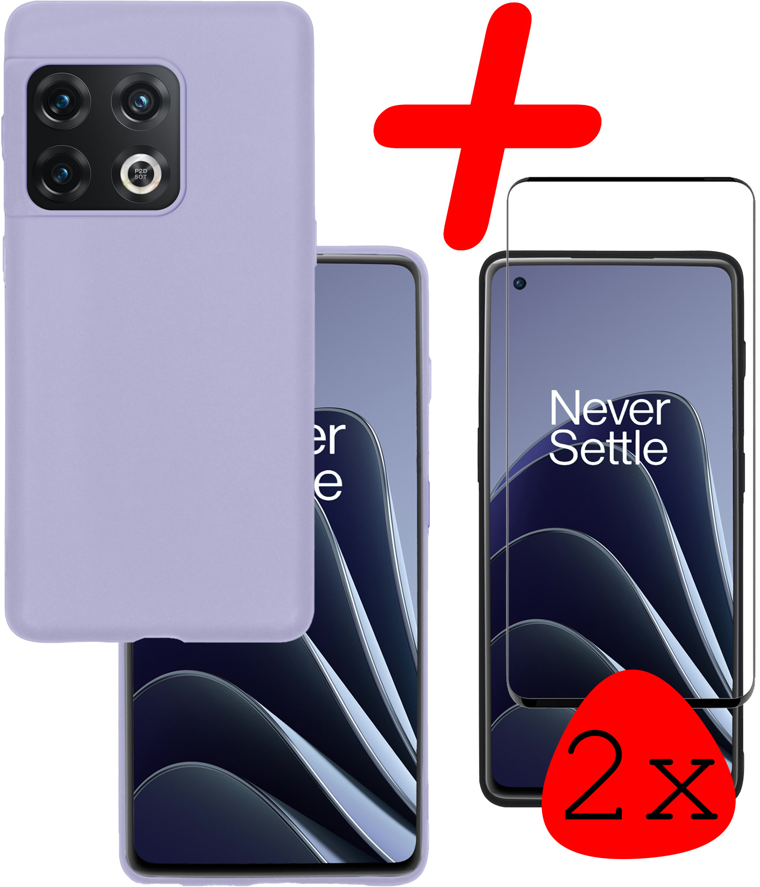 BASEY. Hoes Geschikt voor OnePlus 10 Pro Hoesje Siliconen Back Cover Case Met 2x Screenprotector - Hoesje Geschikt voor OnePlus 10 Pro Hoes Cover Hoesje - Lila