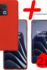 BASEY. Hoes Geschikt voor OnePlus 10 Pro Hoesje Siliconen Back Cover Case Met 2x Screenprotector - Hoesje Geschikt voor OnePlus 10 Pro Hoes Cover Hoesje - Rood