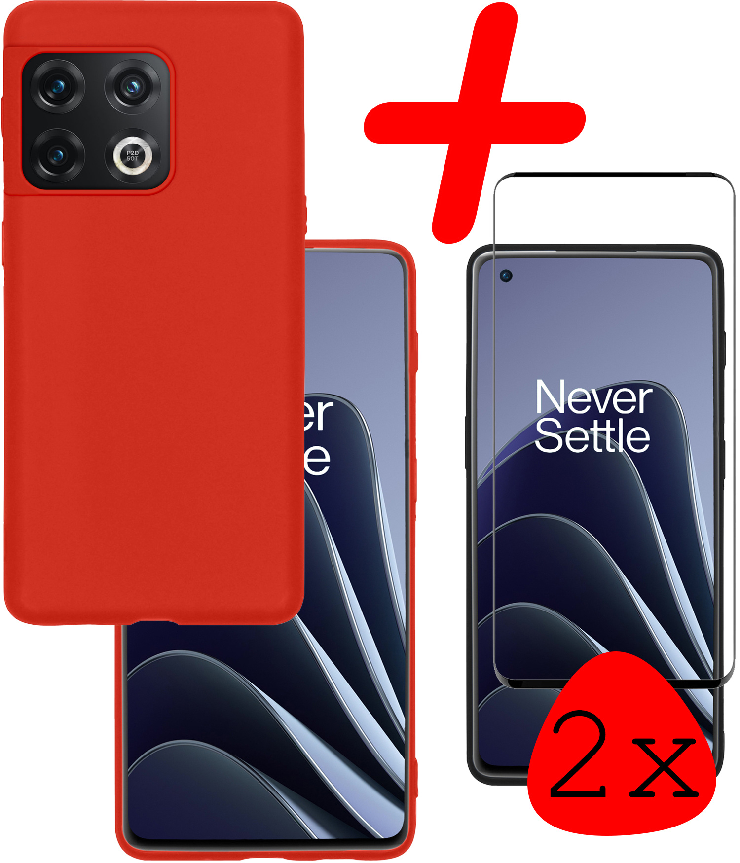 BASEY. Hoes Geschikt voor OnePlus 10 Pro Hoesje Siliconen Back Cover Case Met 2x Screenprotector - Hoesje Geschikt voor OnePlus 10 Pro Hoes Cover Hoesje - Rood