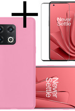 NoXx Hoes Geschikt voor OnePlus 10 Pro Hoesje Cover Siliconen Back Case Hoes Met Screenprotector - Lichtroze